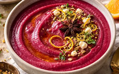Velvety roasted beetroot cream with a hint of orange and anise