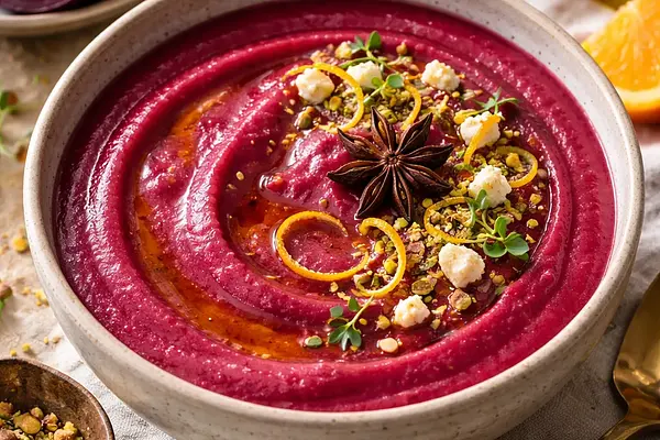 Aksamitny krem z pieczonych buraków z nutą pomarańczy i anyżu