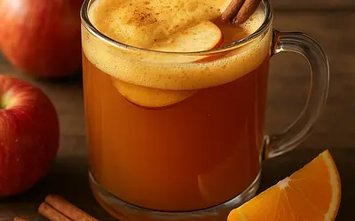 Warming Non-Alcoholic Apple-Spice Mulled Cider with Orange Foam