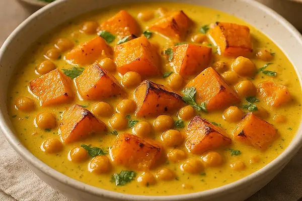 Kremowe Curry z Pieczoną Dynią i Ciecierzycą