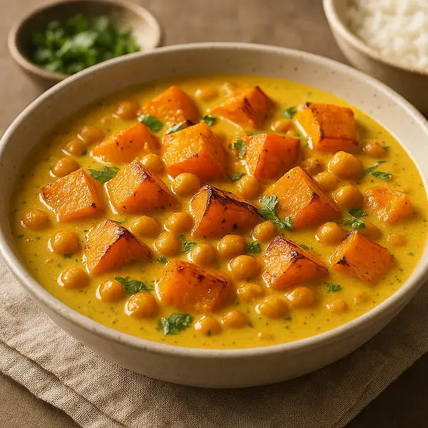 Kremowe Curry z Pieczoną Dynią i Ciecierzycą