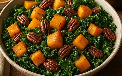 Jesienna Sałatka z Pieczoną Dynią Piżmową, Jarmużem i Orzechami Pekan