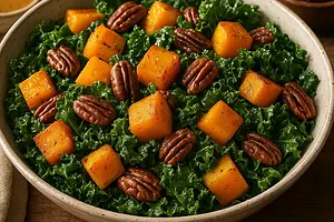 Autumn Salad with Roasted Butternut Squash, Kale, and Pecans
