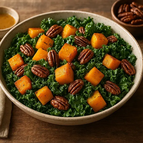 Autumn Salad with Roasted Butternut Squash, Kale, and Pecans