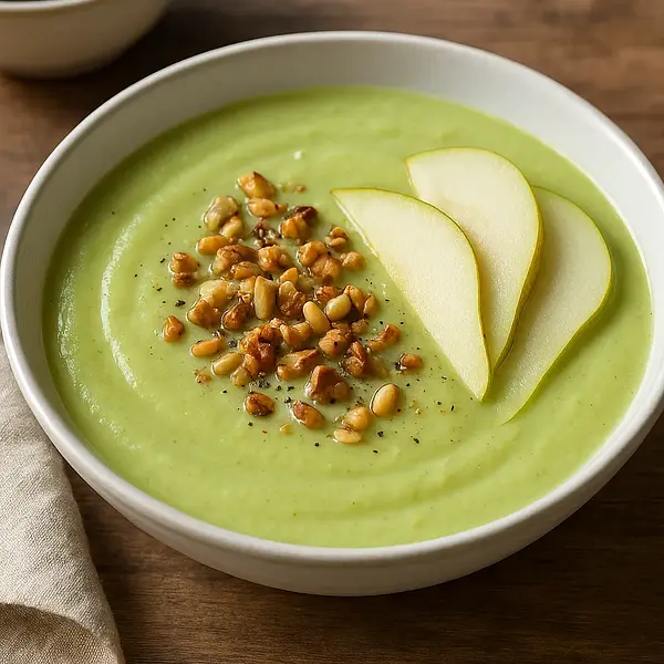 Velvety Cream of Roasted Celery with Pear and Toasted Nuts