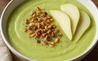 Velvety Cream of Roasted Celery with Pear and Toasted Nuts