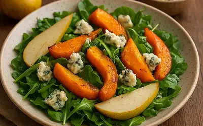 Autumn Salad with Roasted Pumpkin, Pear, and Gorgonzola Cheese