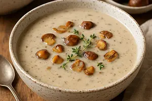Creamy mushroom soup with chestnuts and a hint of thyme