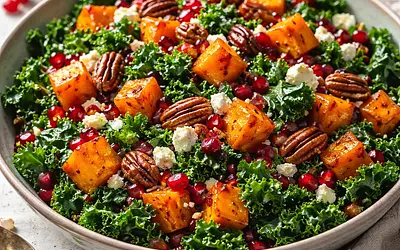 Winter Salad with Roasted Pumpkin, Pomegranate, and Kale