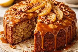 Quick Spiced Cake with Pears and Caramel Glaze