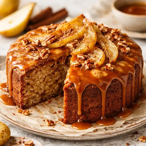 Szybkie ciasto korzenne z gruszkami i polewą karmelową