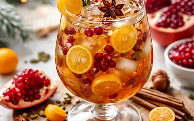 Winter Fusion Drink: Tea-Cardamom Cocktail with Pomegranate and Kumquat