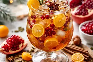 Winter Fusion Drink: Tea-Cardamom Cocktail with Pomegranate and Kumquat