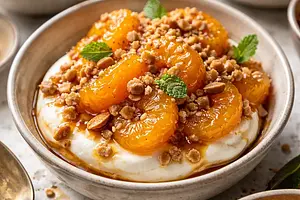 Quick Caramelized Mandarins with Mascarpone Cream and Crunchy Almond Crumble