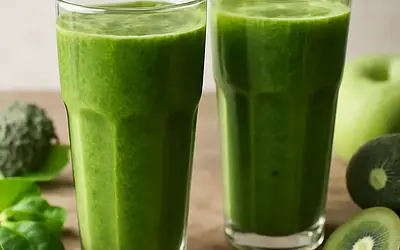 Zielone smoothie w strzelistych szklankach