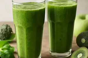 Green smoothie in tall glasses