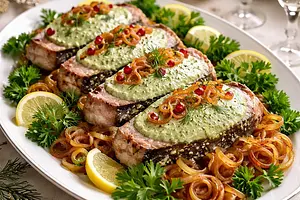 Jewish Carp with Parsley Mousse and Caramelized Onions (Elegant Christmas Version)