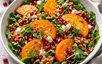 Quick Winter Salad with Persimmon, Pomegranate, and Toasted Nuts