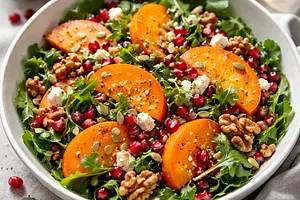 Quick Winter Salad with Persimmon, Pomegranate, and Toasted Nuts