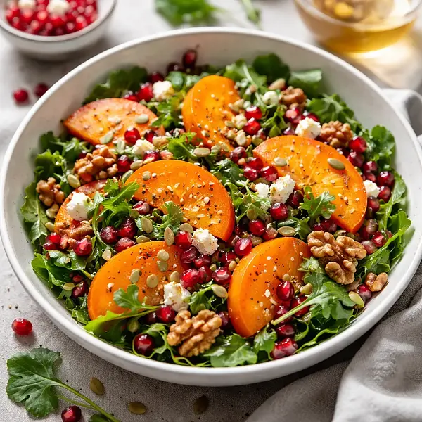 Quick Winter Salad with Persimmon, Pomegranate, and Toasted Nuts