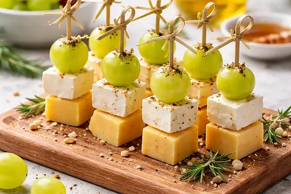 Koreczki z serem pleśniowym i winogronami