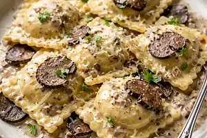 Ravioli with ricotta in truffle sauce