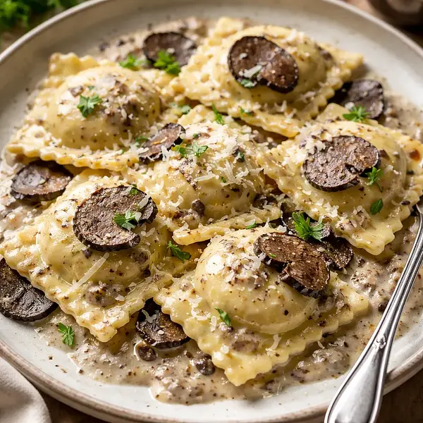Ravioli with ricotta in truffle sauce