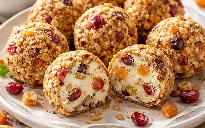 Cheesecake balls with dried fruits