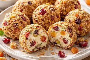 Cheesecake balls with dried fruits