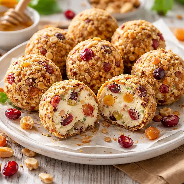 Cheesecake balls with dried fruits