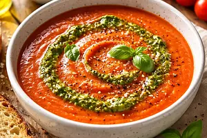 Tomato soup with basil pesto