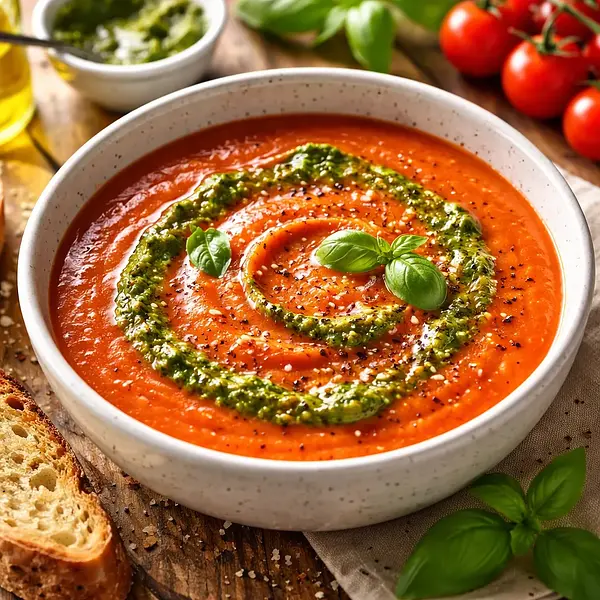 Zupa pomidorowa z bazyliowym pesto