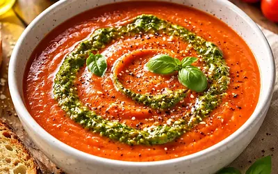 Tomato soup with basil pesto