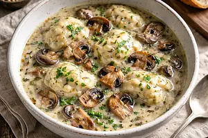 Mushroom soup with dumplings