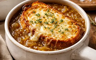 Onion soup with gruyère cheese