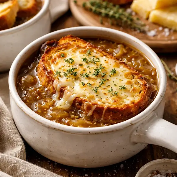 Zupa cebulowa z serem gruyère