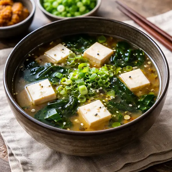 Miso soup with tofu and seaweed
