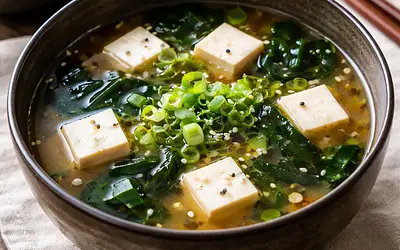 Miso soup with tofu and seaweed