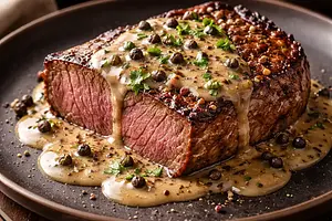 Beef steak with pepper sauce