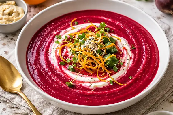 Aksamitny krem z pieczonych buraków i selera z nutą pomarańczy i chrzanu