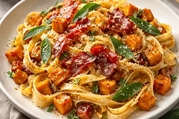 Tagliatelle z pieczoną dynią, szałwią i chrupiącym prosciutto