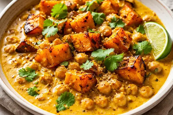 Kremowe Curry z Pieczoną Dynią i Ciecierzycą