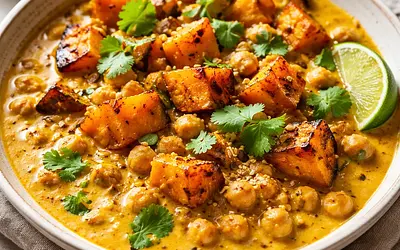 Kremowe Curry z Pieczoną Dynią i Ciecierzycą