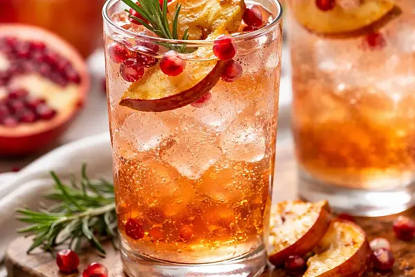 Musujący napój z pieczonych jabłek i granatu z rozmarynem