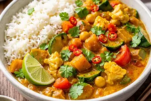 Vegetable curry with jasmine rice