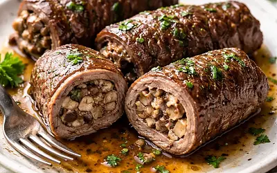 Beef rolls with mushroom filling
