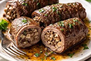 Beef rolls with mushroom filling