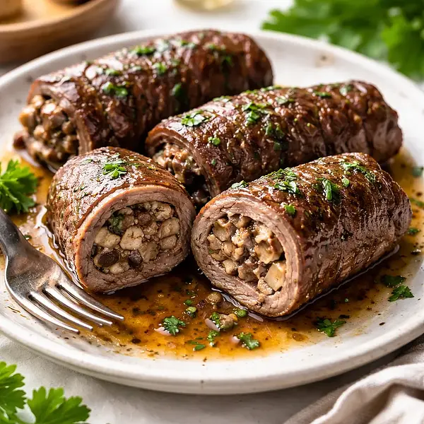 Beef rolls with mushroom filling
