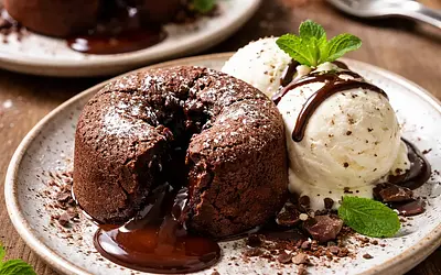 Chocolate fondants with vanilla ice cream