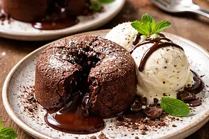 Chocolate fondants with vanilla ice cream